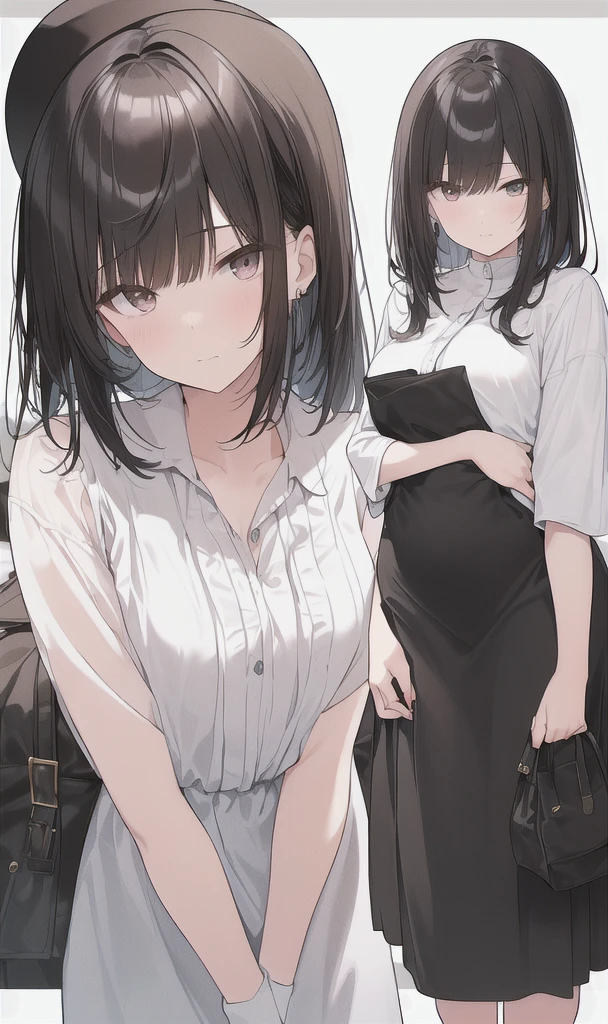 Photo of your ID。The person in the photo is a 28-year-old woman.。Her hair is black and straight.、The round eyes are reminiscent of a cat and the expression is gentle.。Dressed in a white blouse