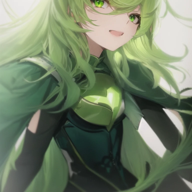 Anime girl with green hair and green eyes holding a sword, portrait Zodiac Knight Girl, Villain Anime Girl, Girl in Armor, Zodiac Knight Girl, From Arknights, Tatsumaki, Created by Anime Painter Studio, The truth of the matter, Official artwork, Blonde emerald warrior, Painted in an anime artist&#39;s studio, Krentzkus Heart, Portrait of a female anime hero, Also