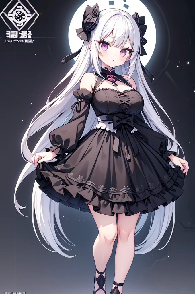 Anime-style image of a woman with white hair and black clothing, Cute 3D anime girl render, Cute anime waifu in a nice dress, Anime VTuber Full Body Model, Anime girl in a black dress, Gothic Maiden Anime Girl, Highly detailed characters, Official character art,Onmyoji,Big Tits,ghost