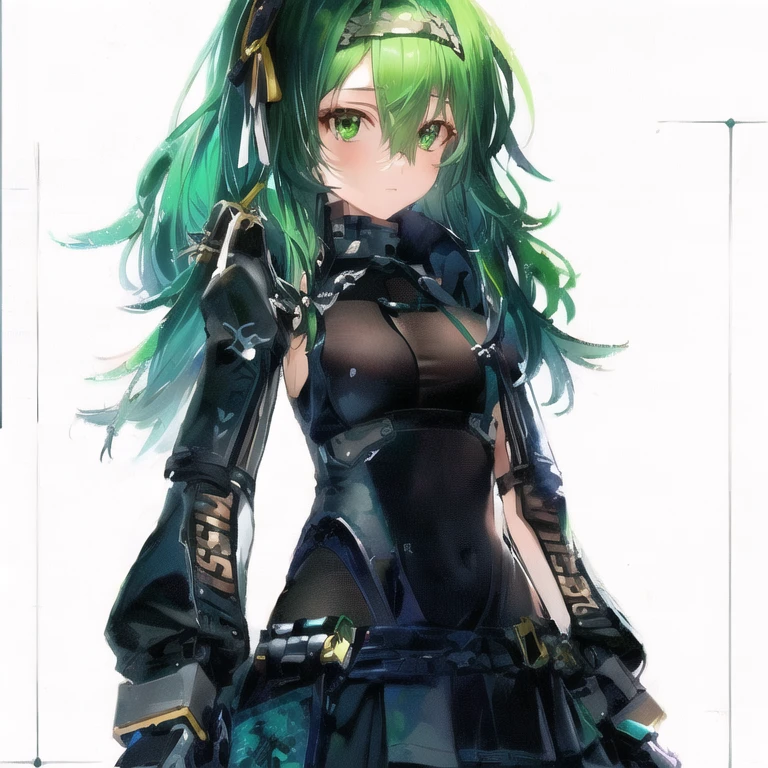 Anime girl with green hair and black clothes holding a knife, Fine details. Girls&#39; Frontline, Girls&#39; Frontline cg, Girls&#39; Frontline style, Girls&#39; Frontline universe, from Girls&#39; Frontline, from Arknights, Girls&#39; Frontline, Arknights, The truth of the matter, Kantai Collection Style, Villain Anime Girl, Mechanized Valkyrie Girl, USSG Ishimura, Girl in Armor, Official character art