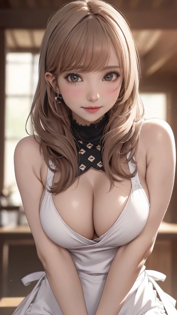 apron,sweat,(random sex pose),(random hairstyle),(Thin type:1.5),(large breasts:1.5),(Highest image quality,(8K), Ultra-realistic, Best Quality, High quality, High Definition, high quality texture, high detailing, Beautiful detailed, fine detailed, extremely details CG, Detailed texture, realistic representation of face, masterpiece, presence)