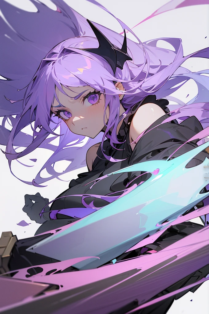 (Beautiful girl,Royal Knights),Light purple hair、Long Hair、Portrait of a noble knight,Speed Line,Combat Stance,Wield a huge weapon,Expressionless,Faint-hearted face、the below described,magma,Big Grim Reaper Scythe、Stocky body、Shoulders out、White background
