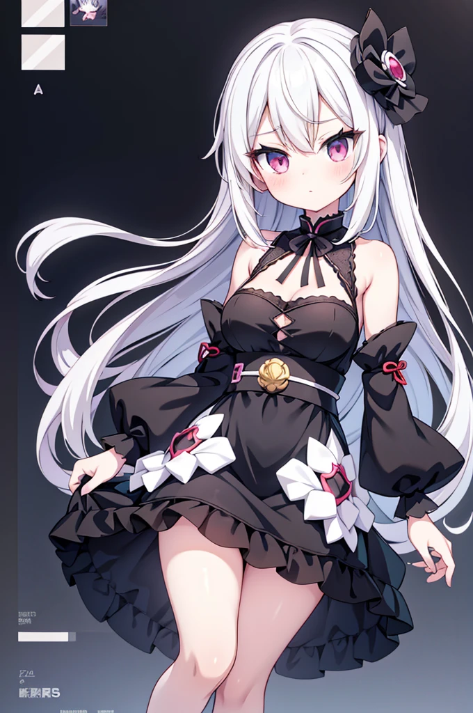 Anime-style image of a woman with white hair and black clothing, Cute 3D anime girl render, Cute anime waifu in a nice dress, Anime VTuber Full Body Model, Anime girl in a black dress, Gothic Maiden Anime Girl, Highly detailed characters, Official character art,Onmyoji,cream puff