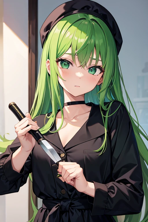 Anime girl with green hair and black clothes holding a knife, Fine details. Girls&#39; Frontline, Girls&#39; Frontline cg, Girls&#39; Frontline style, Girls&#39; Frontline universe, from Girls&#39; Frontline, from Arknights, Girls&#39; Frontline, Arknights, The truth of the matter, Kantai Collection Style, Villain Anime Girl, Mechanized Valkyrie Girl, USSG Ishimura, Girl in Armor, Official character art