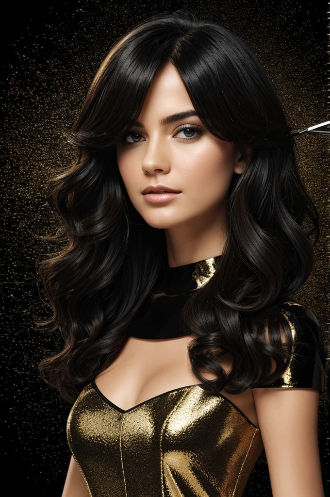 Create an image with a black gold background and in the middle the writing AH hair styling and surrounded by scissors and hairdryers