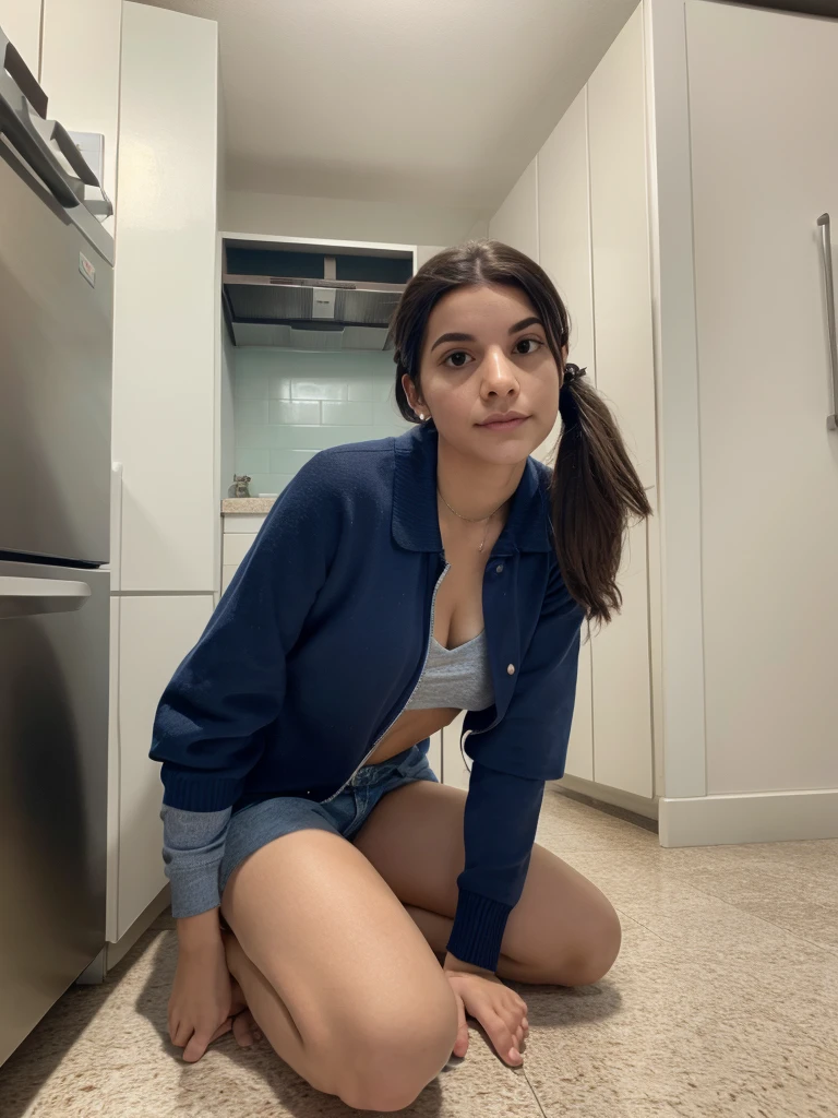 girl sitting seen from behind with black shorts
