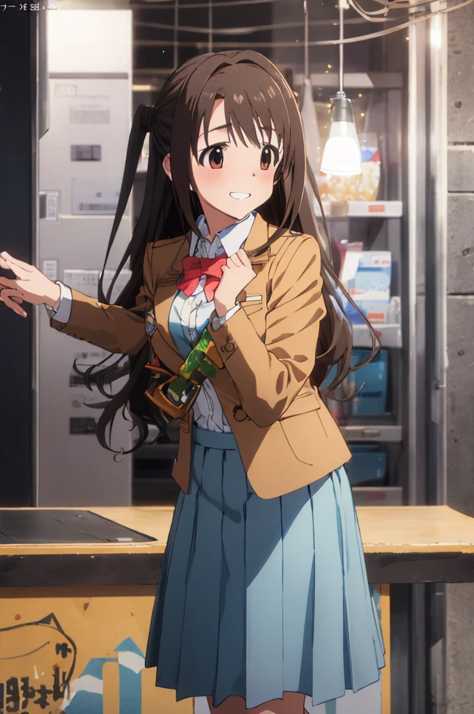 shimamura uzuki  (Idol Master), (Highest quality, 8k, masterpiece, Very detailed:1.2), (Lens flare, Particles of light, Shine), Big Breasts, smile, Open your mouth, masterpiece, Highest quality, Very detailed, High resolution, Very detailedなCG, , Red bow tie, blazer, Brown jacket, Long sleeve, Check skirt, Red Skirt , Embarrassing:1.1), (blush:1.2), (orgasm:1.2), Open your mouth, (shout:1.1), (Moving lines:1.1), masterpiece, Highest quality, Very detailed, High resolution, Very detailedなCG, Official Art