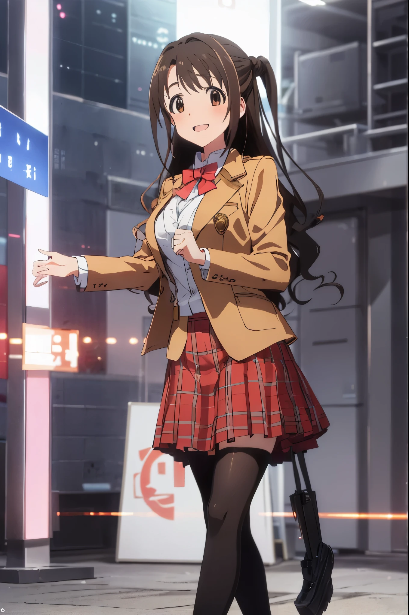 shimamura uzuki  (Idol Master), (Highest quality, 8k, masterpiece, Very detailed:1.2), (Lens flare, Particles of light, Shine), Big Breasts, smile, Open your mouth, masterpiece, Highest quality, Very detailed, High resolution, Very detailedなCG, , Red bow tie, blazer, Brown jacket, Long sleeve, Check skirt, Red Skirt , Embarrassing:1.1), (blush:1.2), (orgasm:1.2), Open your mouth, (shout:1.1), (Moving lines:1.1), masterpiece, Highest quality, Very detailed, High resolution, Very detailedなCG, Official Art, Panty shot