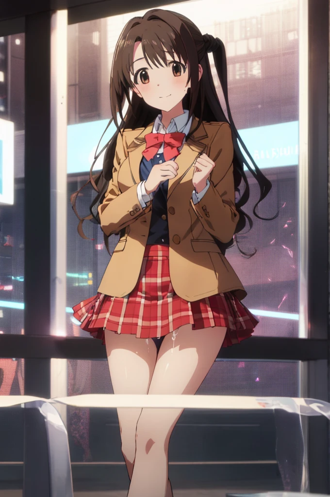 shimamura uzuki  (Idol Master), (Highest quality, 8k, masterpiece, Very detailed:1.2), (Lens flare, Particles of light, Shine), Big Breasts, smile, Open your mouth, masterpiece, Highest quality, Very detailed, High resolution, Very detailedなCG, , Red bow tie, blazer, Brown jacket, Long sleeve, Check skirt, Red Skirt , Embarrassing:1.1), (blush:1.2), (orgasm:1.2), Open your mouth, (shout:1.1), (Moving lines:1.1), masterpiece, Highest quality, Very detailed, High resolution, Very detailedなCG, Official Art, ((Panty shot))