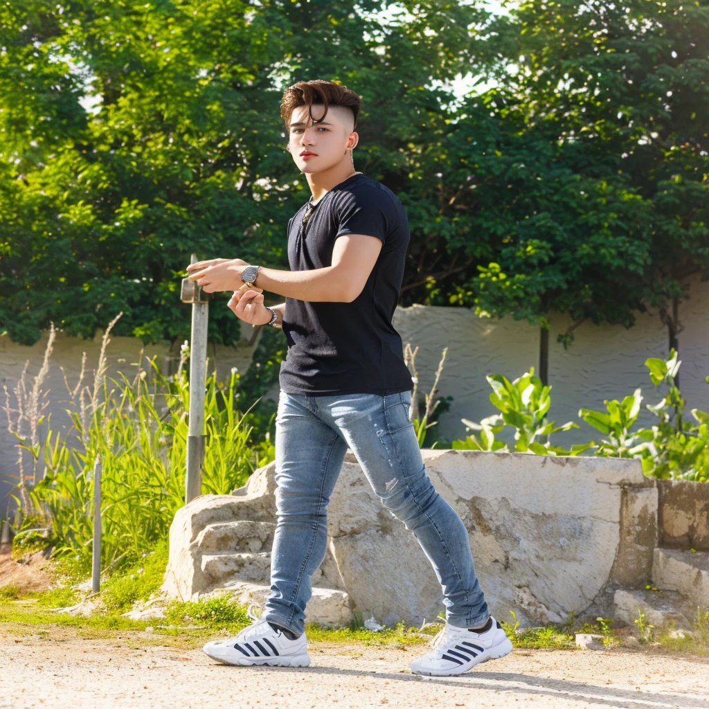 Change background sky light and white color shirt and hair styles and day click photo handsome boy cute boy realistic face hd photo ultra high quality 4k photo