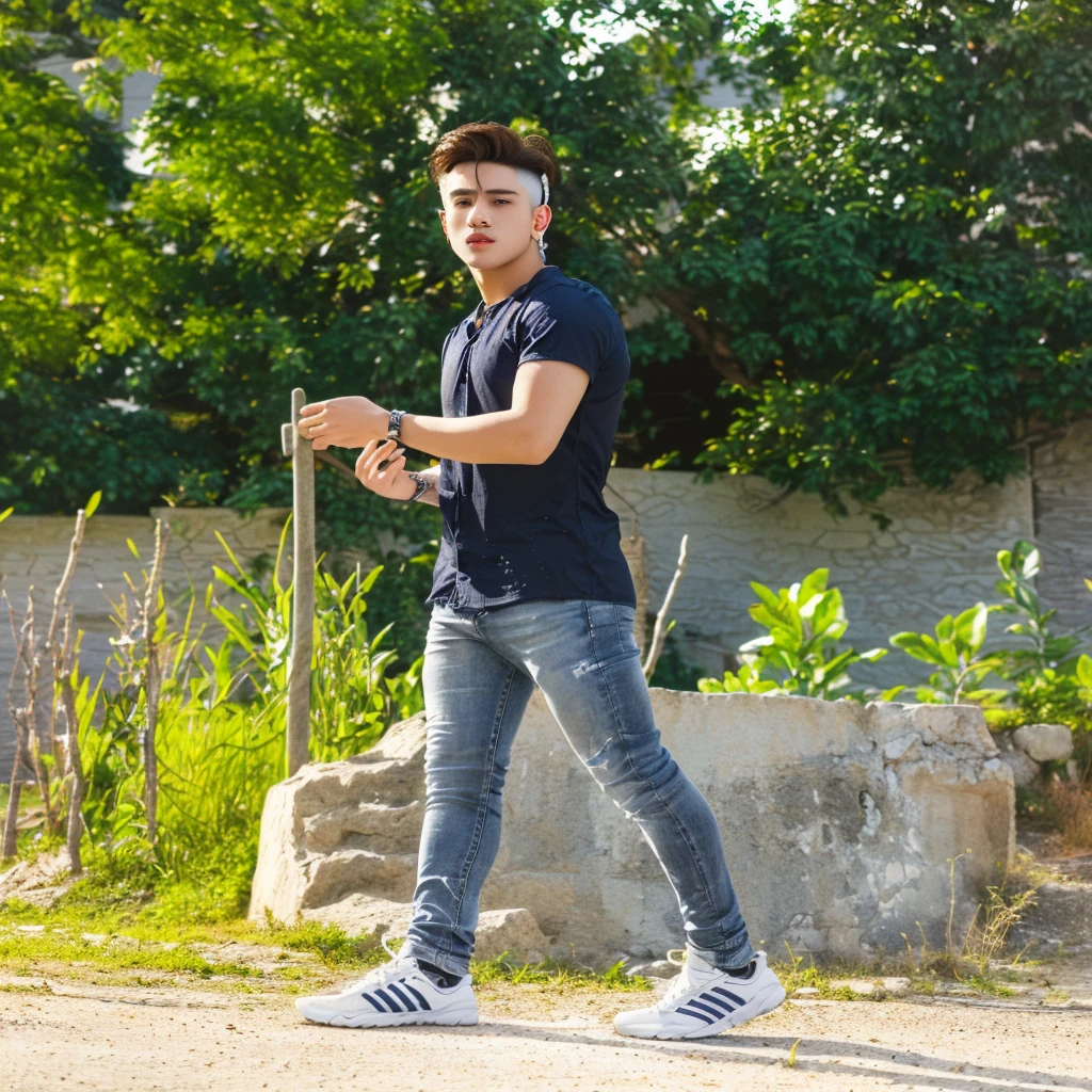 Change background sky light and white color shirt and hair styles and day click photo handsome boy cute boy realistic face hd photo ultra high quality 4k photo