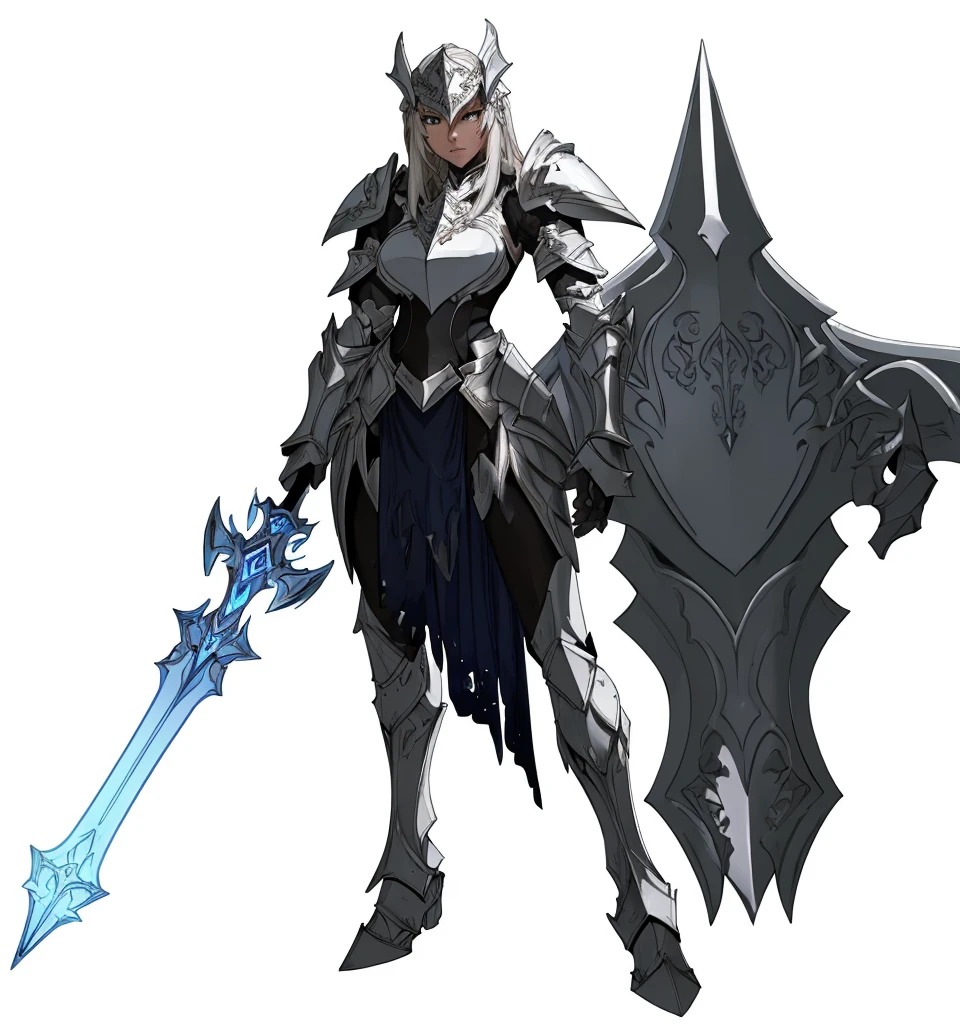 paladin, female, full armor, white armor, sexy, serious face