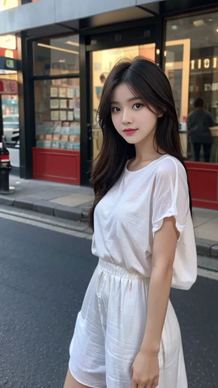 1 Girl,On the Street,Soft Light,Chinese Beauty,dress,Dark-haired,long hair