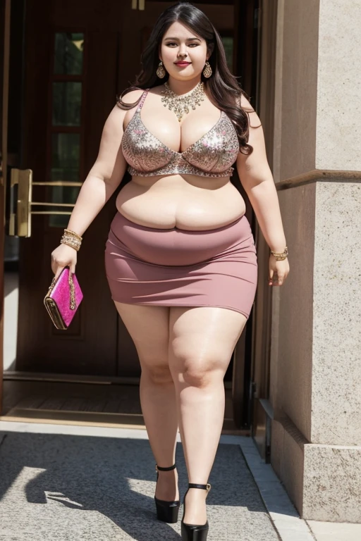 An obese nude fat black African bbw walking at fashion ramp