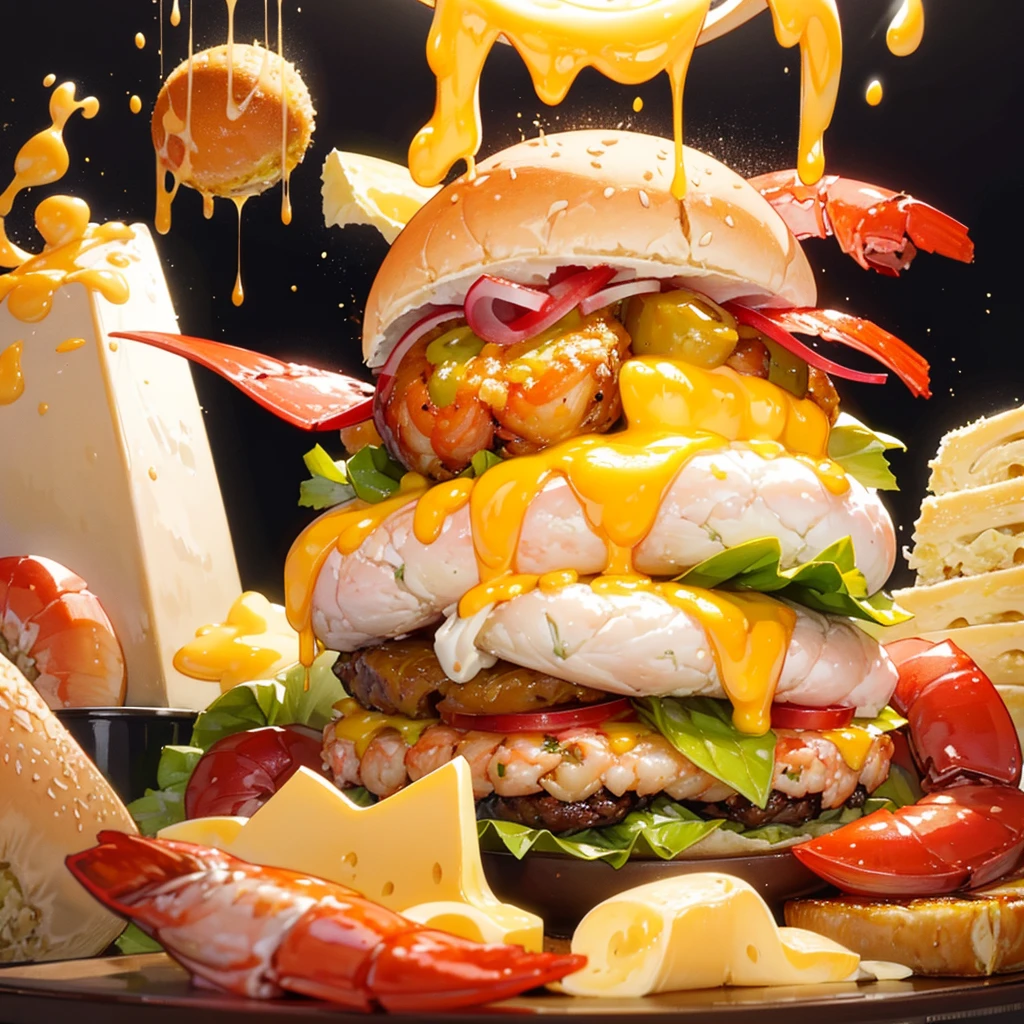 (shrimp fileo burger,melted cheese drippingglossy cheese, very tasty