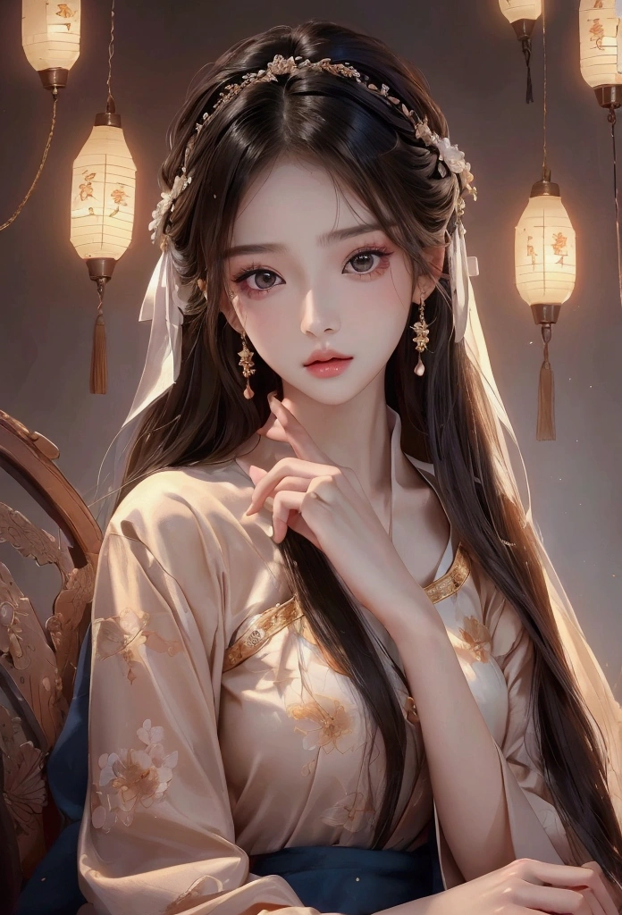 Best image quality、8k、masterpiece：1.3))、Realistic high-quality photos、Highest quality、 Beautiful face、Photos of slim models、Beautiful girl model、Young and pretty face、Beautiful model girl、A lovely and delicate face、Black Hair、Beautiful brown eyes、Young Body、Hanfu, (emphasize)、from the front、Camera gaze,、Anatomically correct、胸の谷間をemphasize、whole body、13-year-old female model