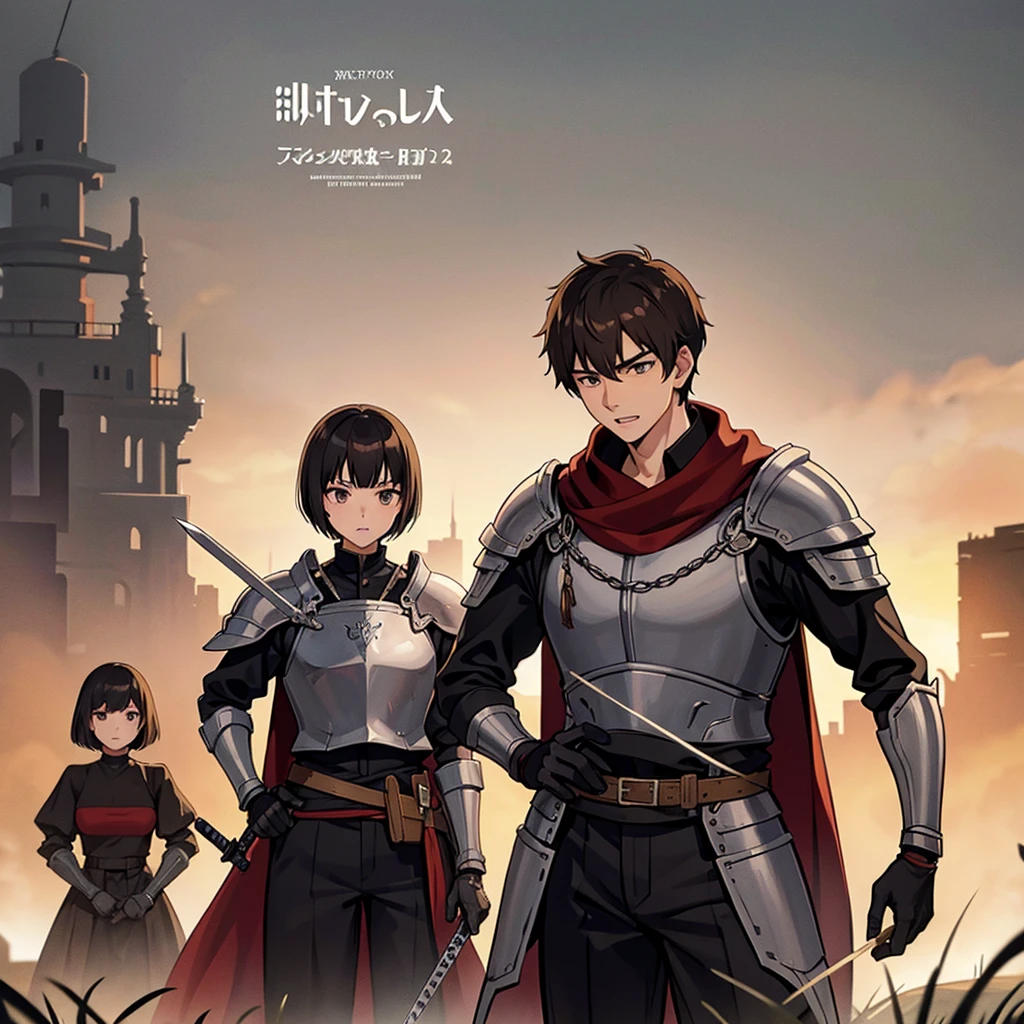 ((((盾をGet Ready))))、Best illustrations、Best Quality、(((Simple grey armor、Black trousers、Black gloves、Short Hair、Brown Hair、20 year old man、20 women)))、(((Grab the sword、Get Ready)))、(Old ruins、desert。Grass)、Fall to the floor、(Black, muddy swamp)、(仮面の中世の騎士が10 people)、(get annoyed、Open your mouth、Get angry)、(lots of medieval knights、10 people)、battlefield、(White background)