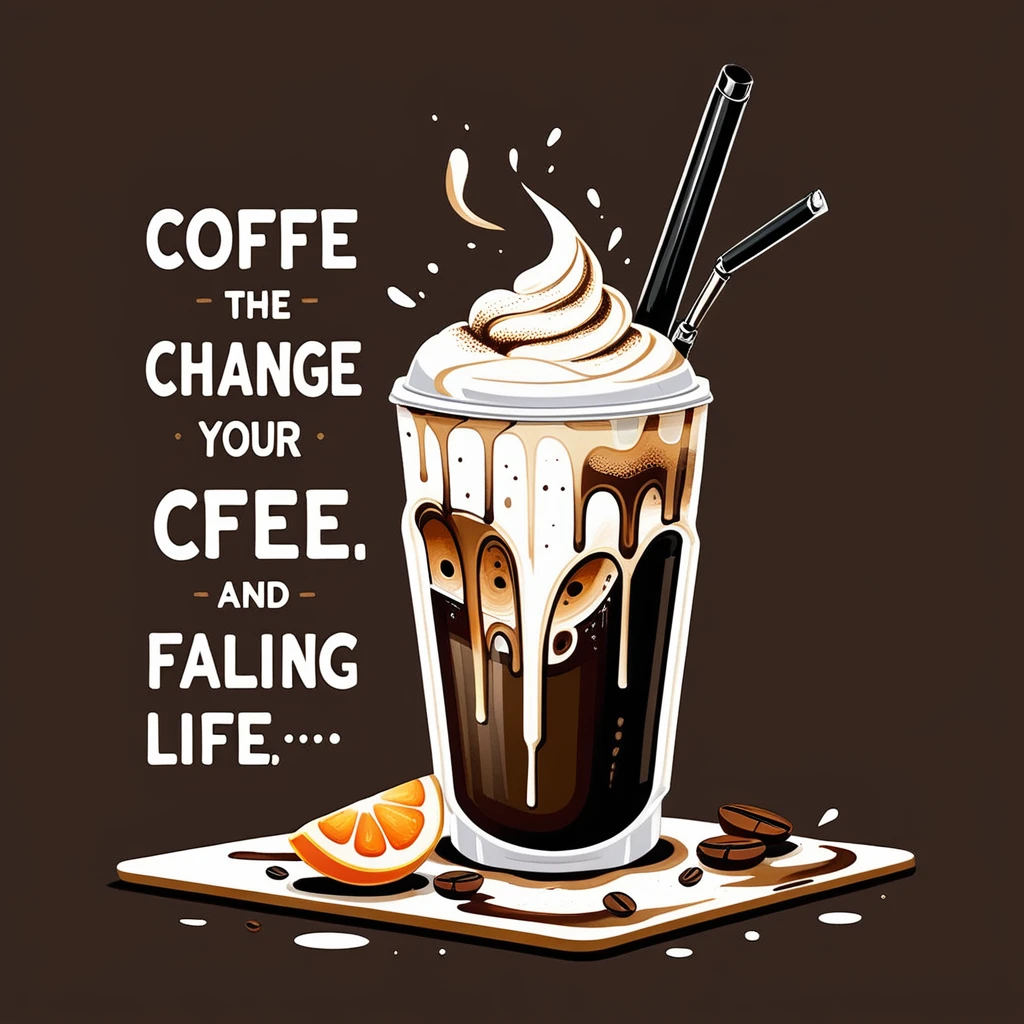 Graphic typography design quotes " Coffee can change your life". There are several messy elements to express this quote . The font is bold and mainly. The color will be dark brown, apricot, light brown. Elements are like coffee spilling from a coffee mug, The pen is falling, Vacations are declining.
Next to the coffee、灰皿とその灰皿の中に煙草の吸い殻
Next to the coffee、Stylish cocktails