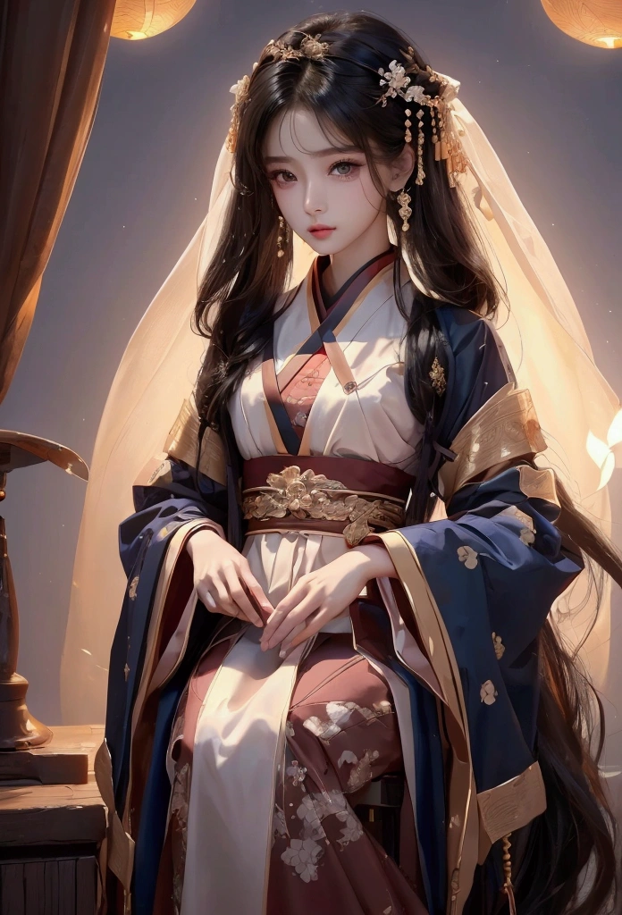 Best image quality、8k、masterpiece:1.3))、Realistic high-quality photos、Highest quality、 Beautiful face、Photos of slim models、Beautiful girl model、Young and pretty face、Beautiful model girl、A lovely and delicate face、Black Hair、Beautiful brown eyes、Young Body、Hanfu, (emphasize)、from the front、Camera gaze,、Anatomically correct、胸の谷間をemphasize、whole body、13-year-old female model