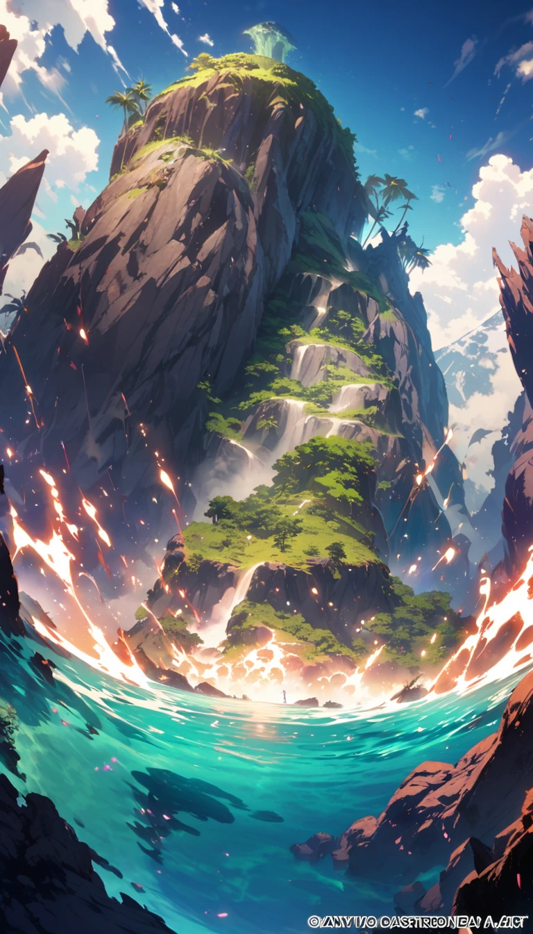 Mysterious Island,High Saturation,CG Art, Makoto Shinkai's photo, pure, Concept Art, Lofi Art style,Shinkai Makoto animation art style, Lofi Art, Beautiful anime scene, Anime Landscape, Detailed scenery, Makoto Shinkai's style, Makoto Shinkai's style, Enhance Details