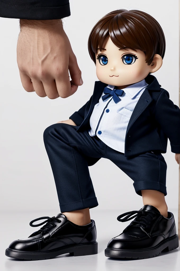 ((best quality)), ((masterpiece)), (detailed), perfect face. A chibi prince, blue shirt, black pants and black shoes. White background.