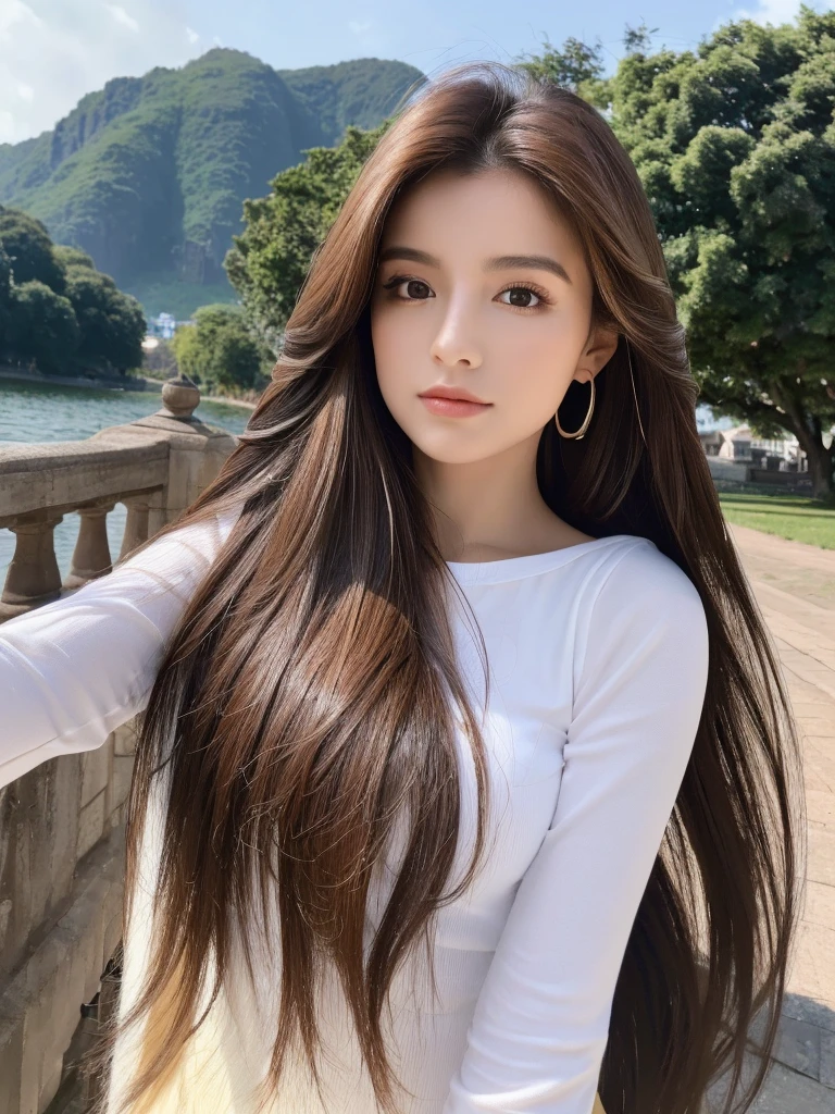 ((best qualityer, 8K, work of art: 1.3)), 1 girl, pretty, Longhaire, estilo selfie