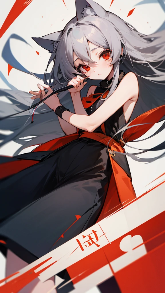 Highest quality　I have long hair　Gray Hair　Hina Sorazaki　Red eyes　I don't have anything　Odd Eye　kind　Cat ear　One person