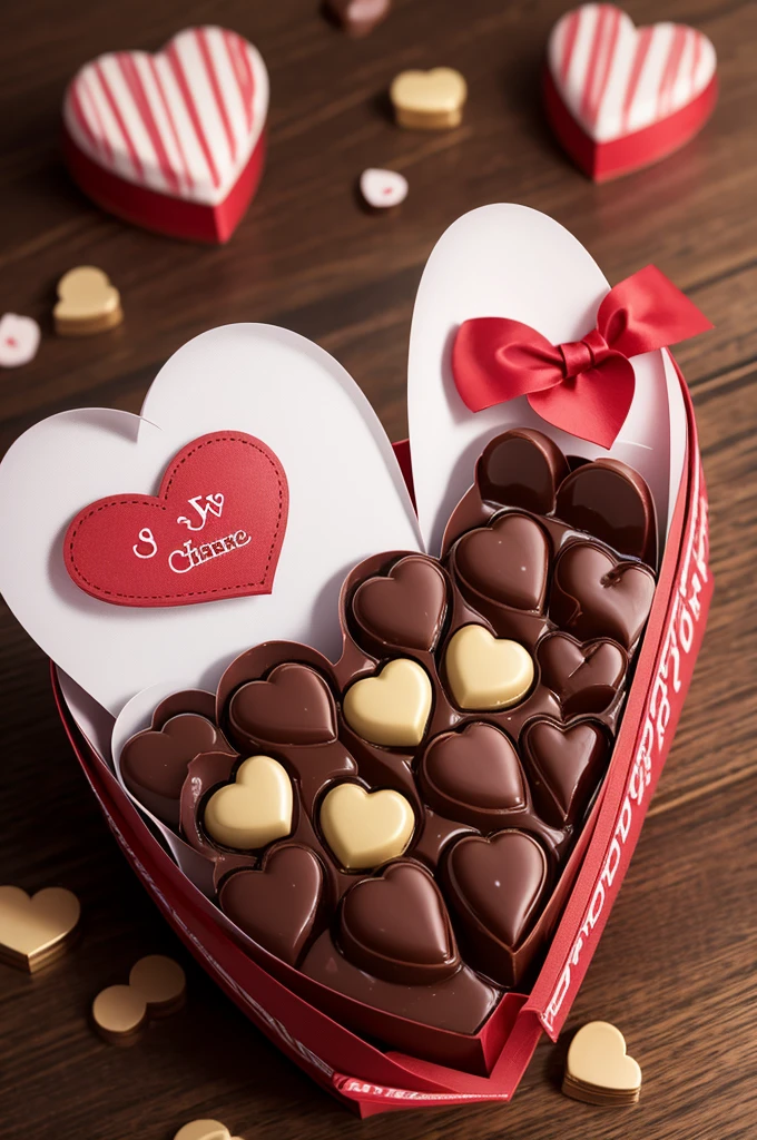 Create a heart-shaped souvenir with some chocolates and a small letter with the letters J & W