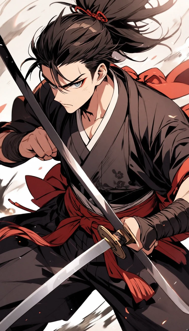 samurai boy, Brandishing a sword