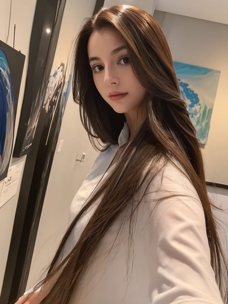 ((best qualityer, 8K, work of art: 1.3)), 1 girl, pretty, Longhaire, estilo selfie