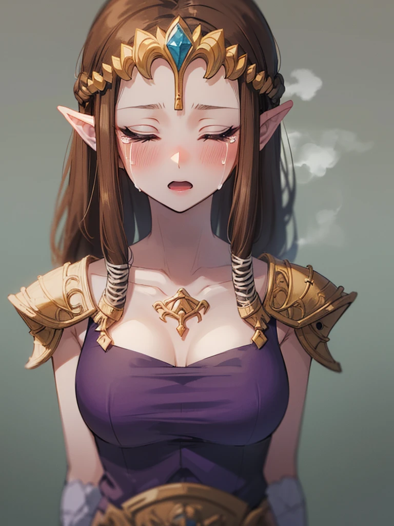((Very detailed and beautiful face)),((Please show me both sides)),((close up of face)),((((Exposed breasts)))),(((Reluctant)),((Exposed shoulders)),((((Upper Body)))),((Are crying)),,((alone))Anime art style,masterpiece,(Highest quality), (Very detailedな),(とても繊細でbeautiful),(alone),(Detailed face ),(((片Close ~ eyes))),(((((Mature Woman,Queen))))),((とてもbeautiful肖像画)),((crinoline)),,((Straight Long Hair),((Close ~ eyes)),((Open your mouth)),(((Purple blouse))),((Embarrassed expression)),((Dark brown hair)),Blushing,Princess Zelda, ((Highest quality)), (Very detailed), ,(((constrained))),beauty,beautiful,Princess Zelda, Ticker,)),
((steam)),Nintendo, The Legend of Zelda