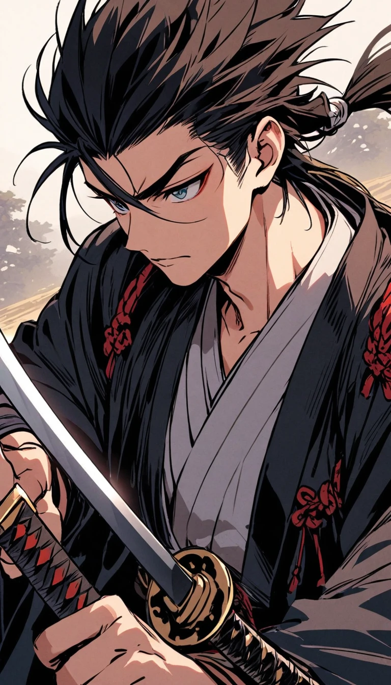 samurai boy, Brandishing a sword