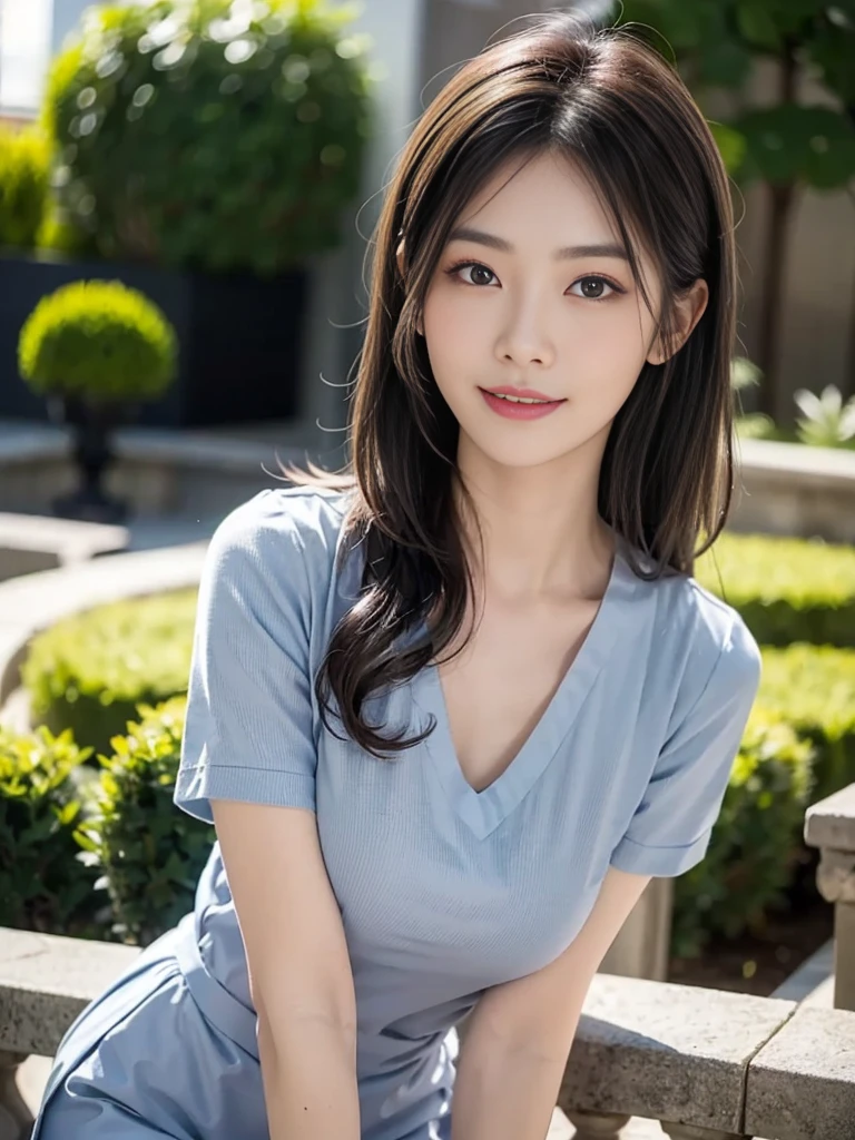 ((Mature woman on a garden)),(( wearing jeans:1.2)). 40k, Photography, masutepiece, Best Quality, dark grey background, ((Mature Women, waifu, mami, A MILF)), ((voluptuous breasts)), Perfect face, perfect ,  ((One_girl with brown eyes and gorgeous bright black hair)). a Pretty Japanese woman，wearing high-heel shoes, wet hair look, completely soft chest and white skin,, ((Very soft breasts)). Ultra-detailed face, Detailed eyes, looking into camera,  embarrassed, Smile, closed lips, closed mouth, closed lips, no teeth,  nightime, smooth light on face, vivid