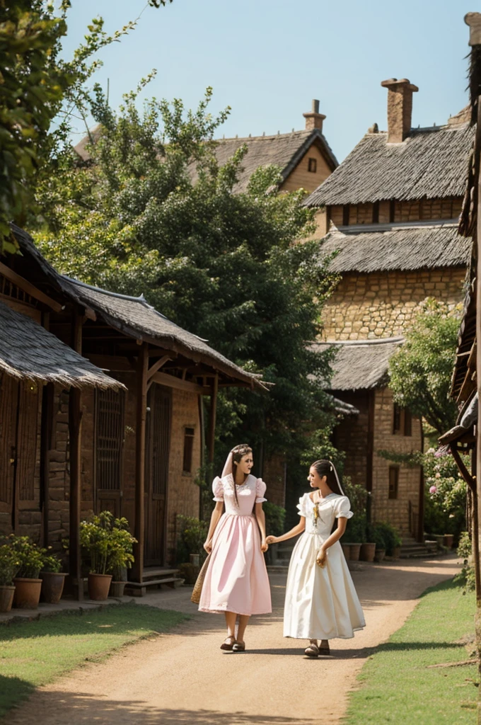 Princess visiting village with. Maid