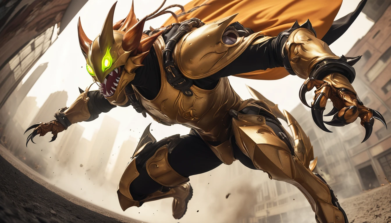 Realistic photos, RAW Photos, Dullahan, attacks viewer, Powerful movements, jump on prey, ((Dynamic jump)), Sharp Claws, Dullahan approaching from above, sudden approach, Bad-tempered, dynamic Shot from grand