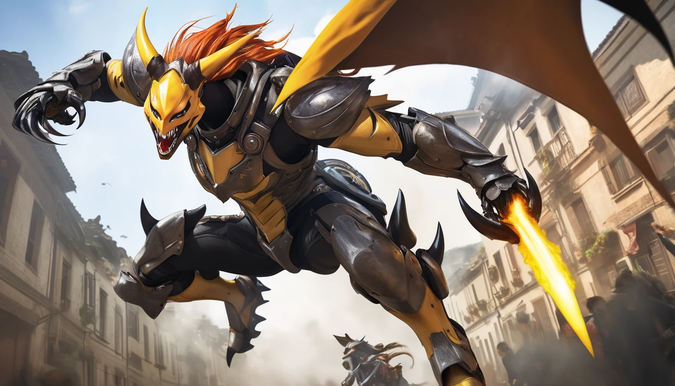 Realistic photos, RAW Photos, Dullahan, attacks viewer, Powerful movements, jump on prey, ((Dynamic jump)), Sharp Claws, Dullahan approaching from above, sudden approach, Bad-tempered, dynamic Shot from grand
