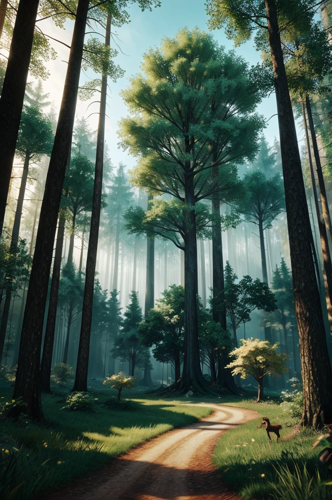 /imagine prompt: Cartoon, personality: A mystical forest filled with glowing trees and magical creatures, unreal engine, hyper real