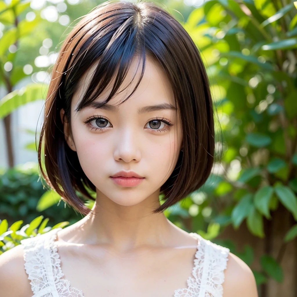 (Masterpiece), Realistic, (Portrait of a Girl) Asian 1.5, beautiful face, sun light, cinematic light, bangs, beautiful woman, beautiful eyes, blonde hair, perfect anatomy, very pretty, princess eyes , (blue eyes), (head frame), center image, standardized, bioluminescence, 8 life size, 8K resolution anatomyAnatomy, White Low Cut Dress, Tiny Blue Details, Human Hands, Curiously Perfect, Elegant, Near Perfect, Dynamic, Highly Detailed, Character Sheet, Concept Art, Smooth, Facing Viewer, Body Symmetrical & Well Balanced, Stunningly Beautiful Teenage Girl DetailHair Styles