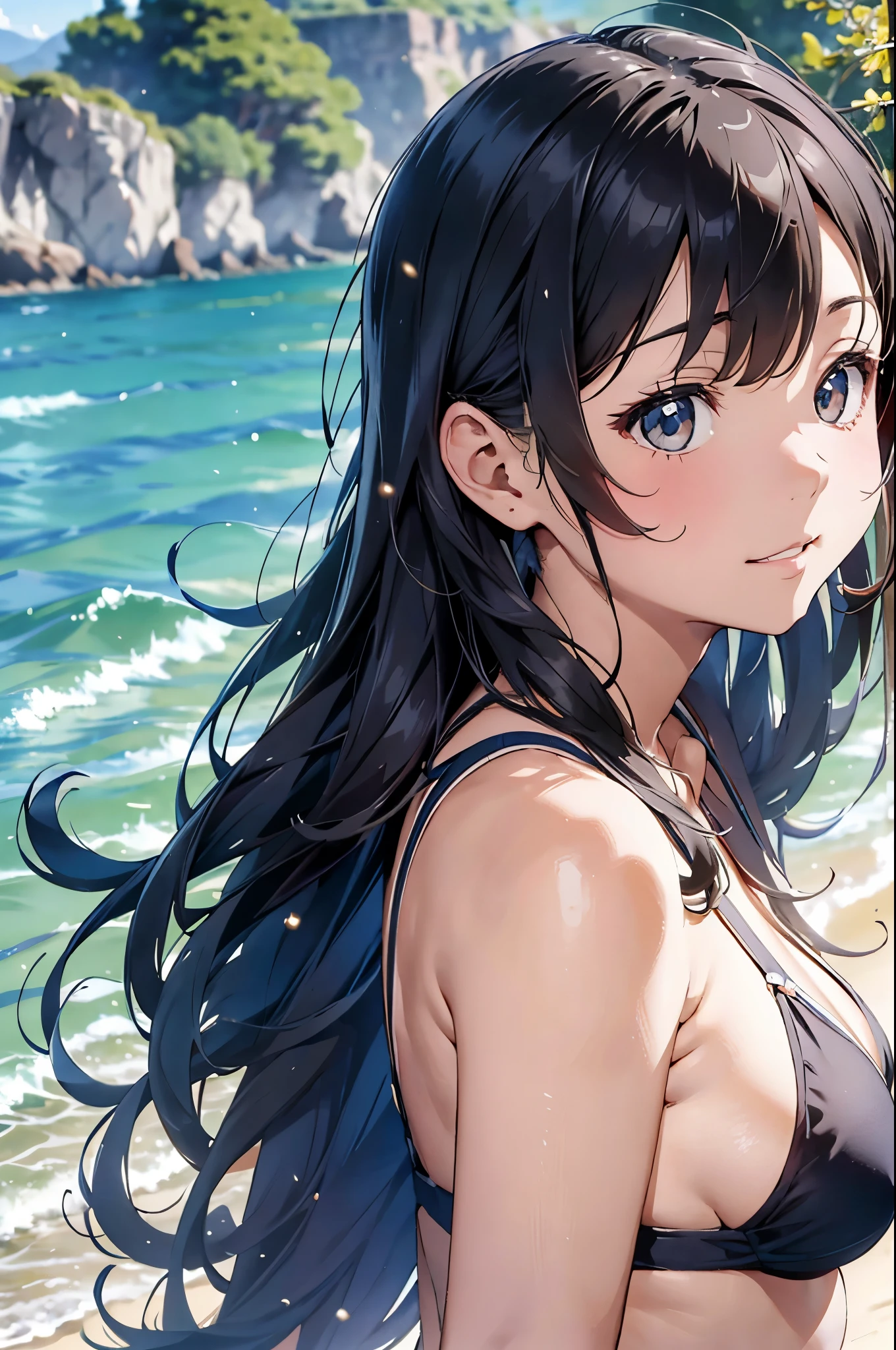 以下は2000文字of詳細なプロンプトです:：

--- Very detailed, Realistic, high-resolution 4K image of a beautiful woman standing topless by the seaside. of woman is the main focus of the image, with every detail of her appearance meticulously depicted to emphasize her natural beauty and the artistic nature of the scene. She has been a long time, Flowing, Wavy hair cascading down the back, catching the sunlight and shimmering with natural highlights. 彼女of肌は日焼けしている, Give her health, Shining and contrasting beautifully with bright light, 彼女of後ろには澄み切った青空. 

Her eyes are expressive and captivating, reflecting the joy and warmth of a perfect summer day. She's gentle, warm smile that exudes confidence and contentment, inviting viewers to share in the serene and blissful atmosphere of the seaside. Her facial features are soft and harmonious, 自然な優雅さが彼女of魅力をさらに引き立てる.

of woman is standing confidently topless, emphasizing her natural beauty and the  of the summer beach setting. 彼女of姿勢はリラックスしていながらも落ち着いています, embodying a sense of ease and grace. 彼女of肩は少し後ろに引かれている, and her arms hang naturally at her sides, 彼女of姿勢of自然な美しさをさらに引き立てている. of focus on her toplessness is tasteful and artistic, ensuring that the image remains elegant and sophisticated.

of background of the image features a stunning seaside landscape, In the endless blue sky, ふわふわof白い雲が点在. of gentle waves of the ocean lap at the shore, creating a soothing and rhythmic backdrop that complements the tranquility of the scene. of sandy beach extends into the distance, with the golden grains of sand sparkling in the sunlight.

In the distance, a few beachgoers can be seen enjoying the sun and sea, Enhance the tranquil atmosphere. of overall atmosphere of the image is bright, warm, and summery, 喜びof気持ちを呼び起こす, relaxation, and . of 