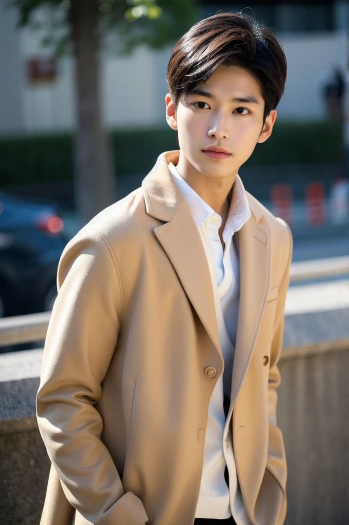 A Korean-American boy. Has classic, aesthetic features with clear contours. Its appearance is often characterized by elegance and modernity.