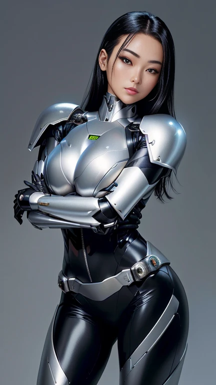 imprisonment、abduction、Bondage、Close up of woman in silver suit posing for photo, Shiny plastic armor, Girl wearing mecha cyber armor, Shiny silver metal armor, shiny silver armor, Wearing technical clothing and armour, Cyber Suit, Wearing a shiny breastplate, Perfect anime cyborg woman, Cyber Suits, Wearing futuristic armor, completely covered in metal armor, Girl in Armor, shiny metal armor、A suit that digs into the slit、敵に敗北しBondageされスーツを破かれている、Exposure of breasts and genitals、