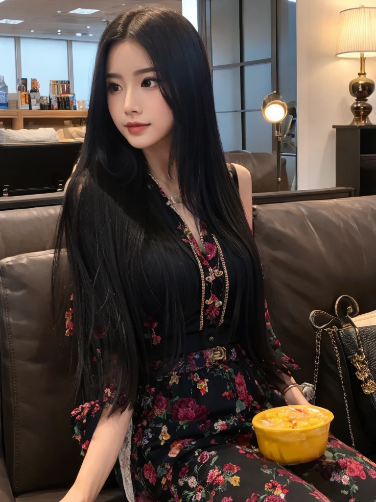 ((best qualityer, 8K, work of art: 1.3)), 1 girl, pretty, Longhaire black, Asian, estilo selfie