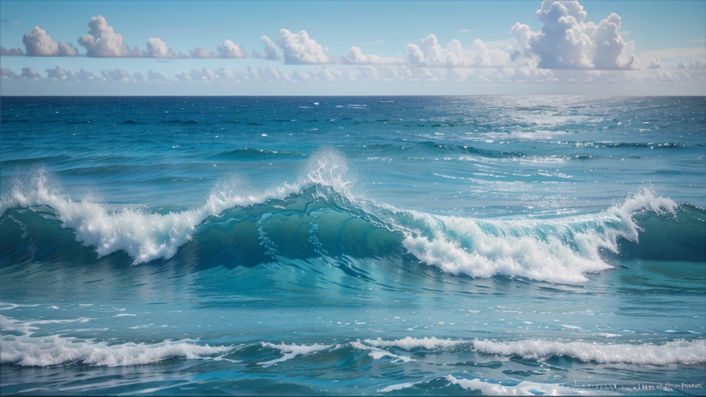 Abstract blue sea background with oil paint, Summer art background, Natural light blue texture of the waves,Turquoise blue, Oil painting on canvas