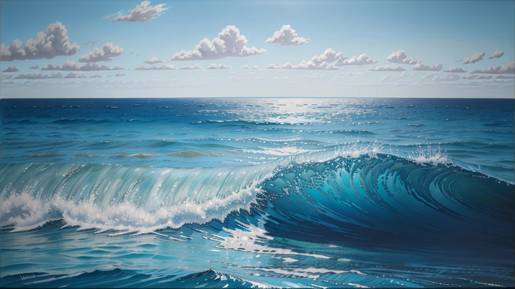 Abstract blue sea background with oil paint, Summer art background, Natural light blue texture of the waves,Turquoise blue, Oil painting on canvas