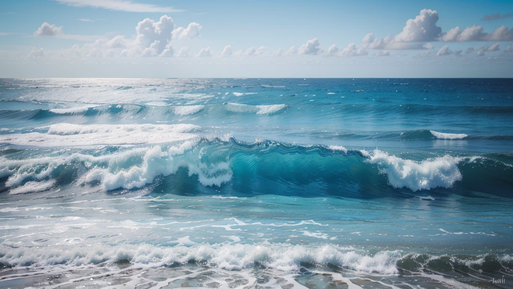 Abstract blue sea background with oil paint, Summer art background, Natural light blue texture of the waves,Turquoise blue, Oil painting on canvas