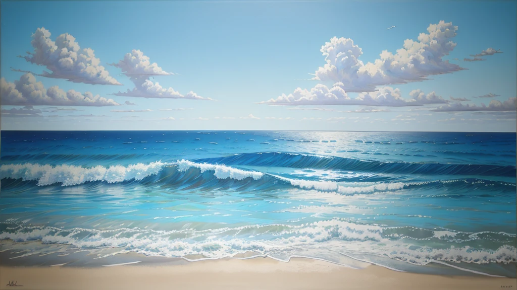 Abstract blue sea background with oil paint, Summer art background, Natural light blue texture of the waves,Turquoise blue, Oil painting on canvas