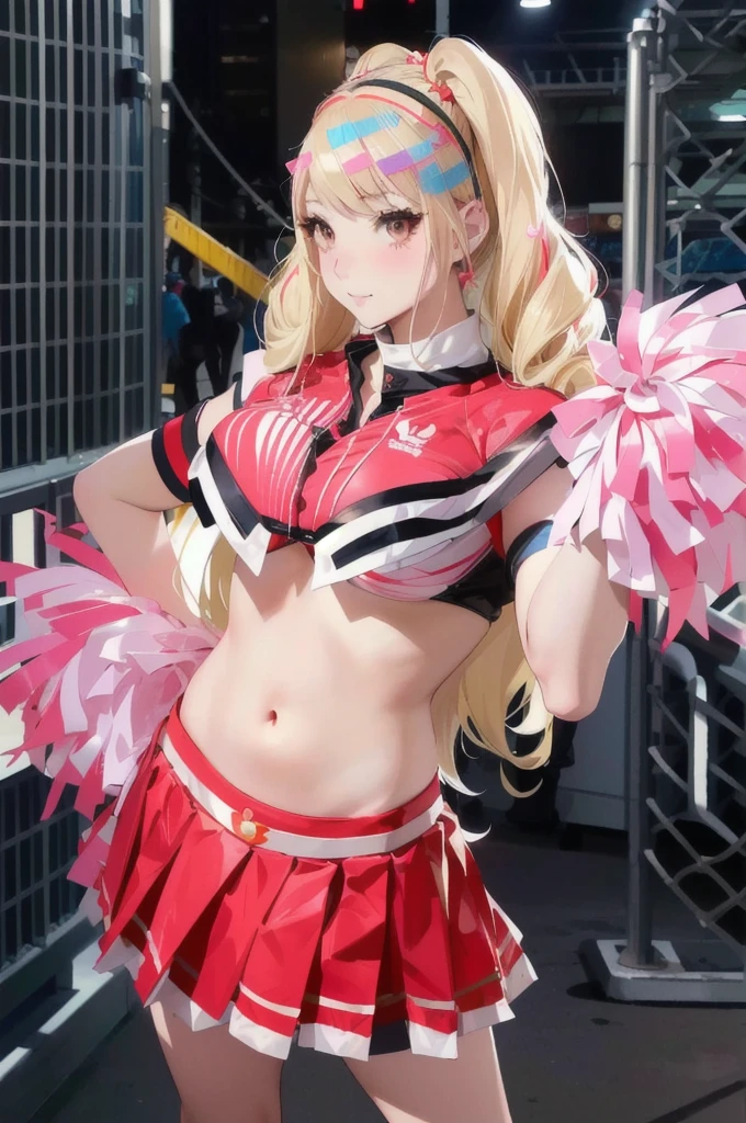 blond haired woman in a cheerleader outfit posing for a picture, anime girl cosplay, anime cosplay, cosplayer, ayaka cosplay, cosplay, cosplay photo, cosplayer dressed like a crab, ann takamaki from persona 5, junko enoshima, sakimi chan, publicity cosplay, yukii morita, professional cosplay, yami kawaii, full-cosplay, haruno sakura