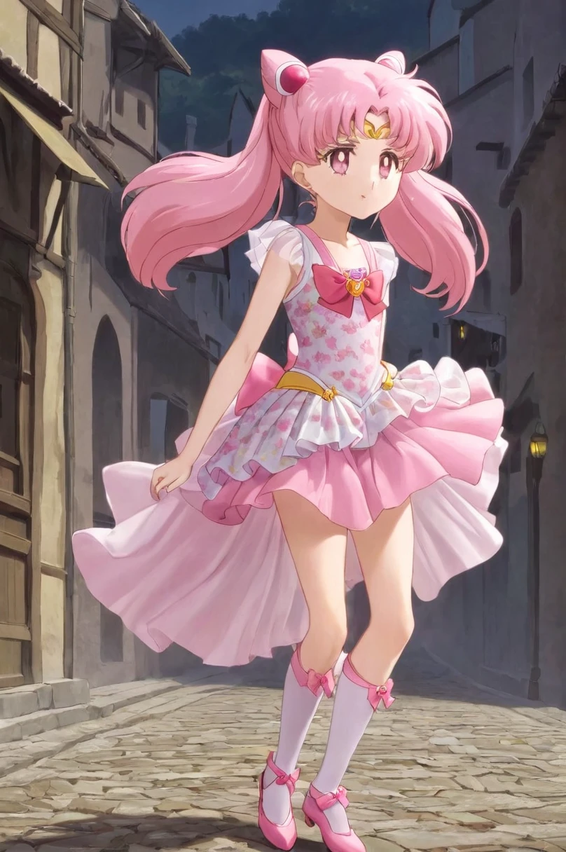 10 year old girl underwear,Chibiusa、Realistic bloomers made from patterned cotton fabric, Medieval one-piece dress with panniers, Fabric Realism, Low - Angle, I see bloomers, Pull up the dress by hand, Strong winds, Translucent slip, Translucent slip, tights, Highest quality, whole body