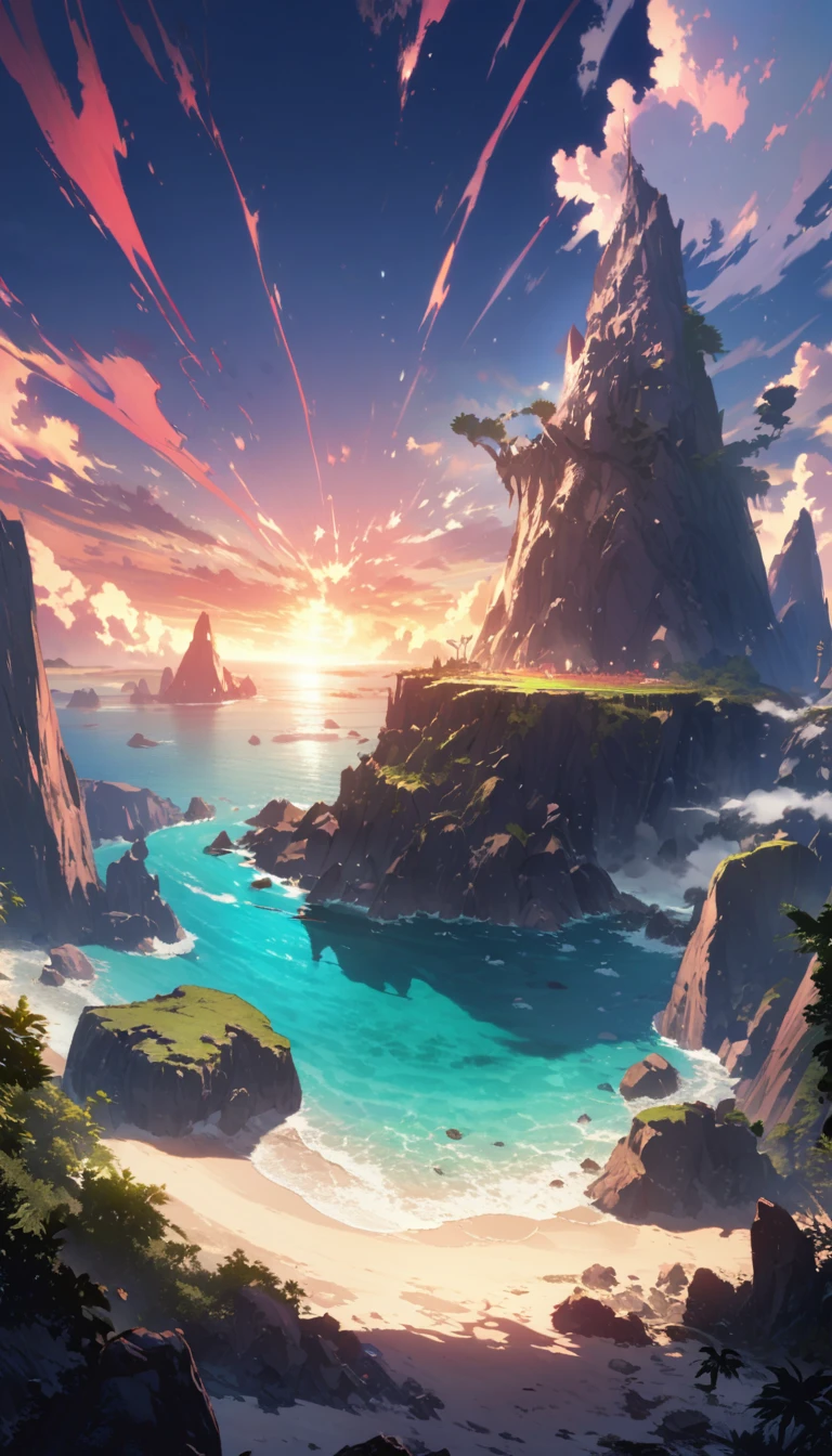 Mysterious Island，High Saturation，CG Art， Makoto Shinkai&#39;s photo, pure, Concept Art, Lofi Art style，Shinkai Makoto animation art style, Lofi Art, Beautiful anime scene, Anime Landscape, Detailed scenery, Makoto Shinkai&#39;s style, Makoto Shinkai&#39;s style, Enhance Details