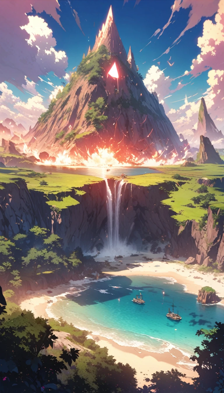 Mysterious Island，High Saturation，CG Art， Makoto Shinkai&#39;s photo, pure, Concept Art, Lofi Art style，Shinkai Makoto animation art style, Lofi Art, Beautiful anime scene, Anime Landscape, Detailed scenery, Makoto Shinkai&#39;s style, Makoto Shinkai&#39;s style, Enhance Details